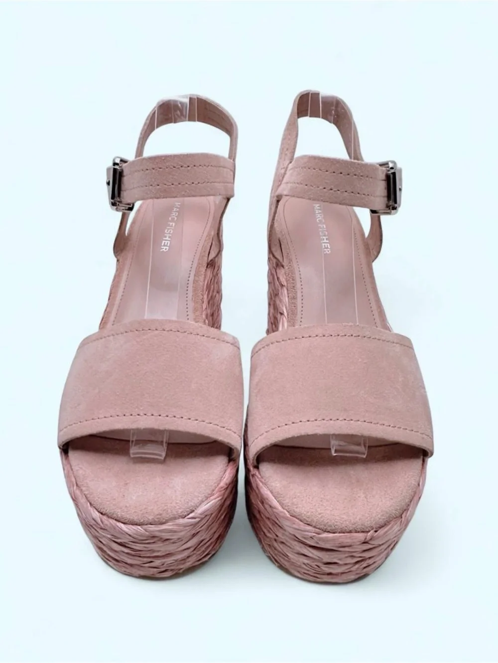 Marc Fisher LTD Pink Blush Nelly Burian Suede Espadrille Platform Wedges Size 9